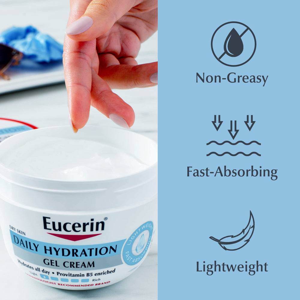 Pot 12oz Eucerin etiquette claire sans parfum, pratique.