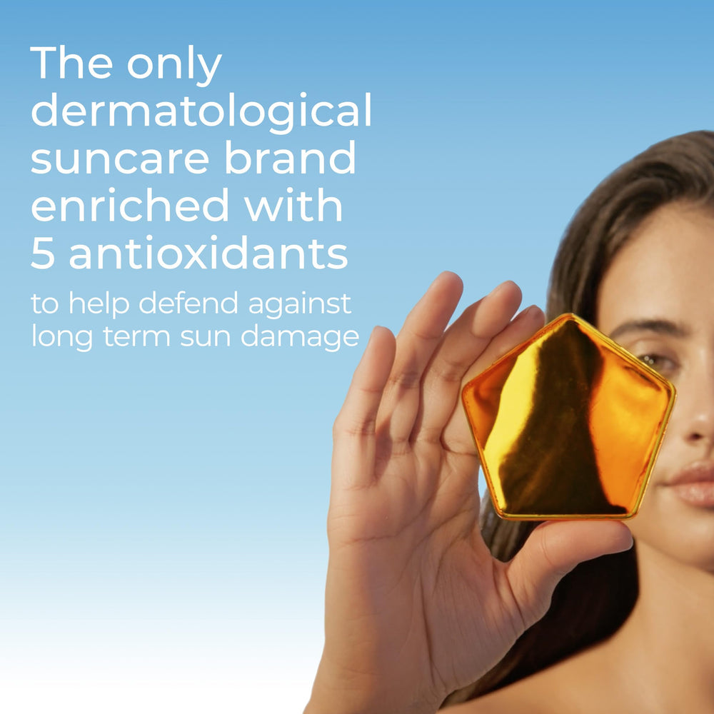 Unscented bottle cap and label highlighting SPF 50 and 5 AOX Shield.