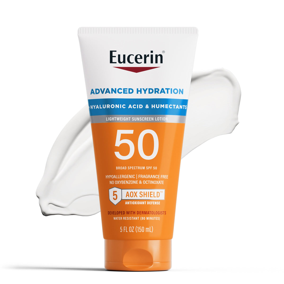 Tube Eucerin Sun Advanced Hydration SPF50, hydratation longue durée.