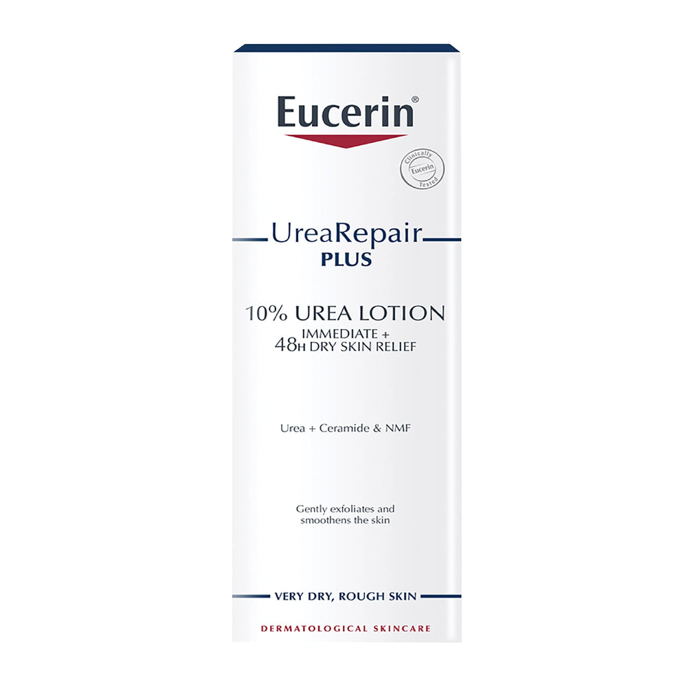 Texture légère et absorption rapide de la lotion urée Eucerin.