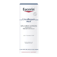 Texture légère et absorption rapide de la lotion urée Eucerin.