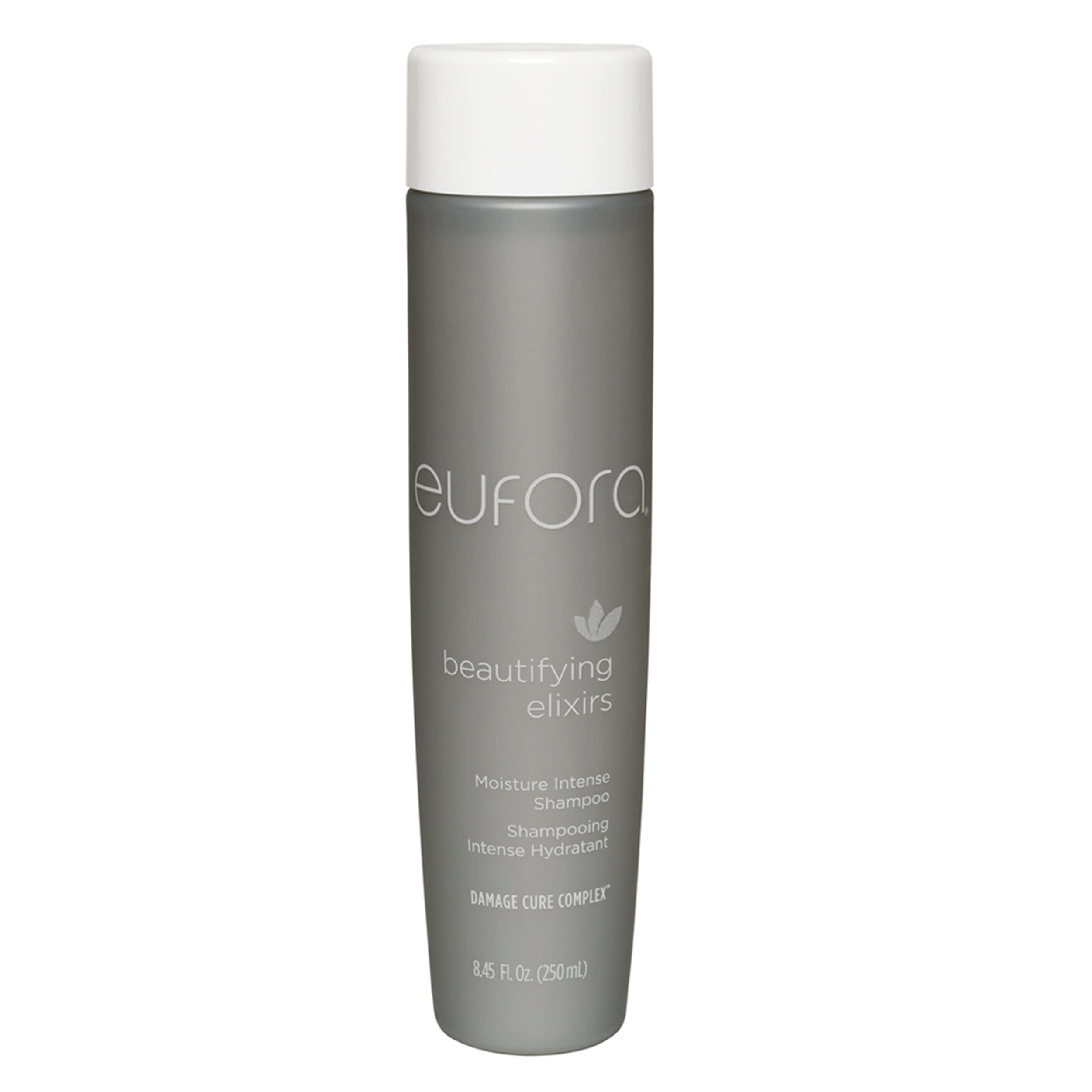 Flacon du Shampoing hydratant Eufora Elixirs, pour cheveux plus doux et soyeux.