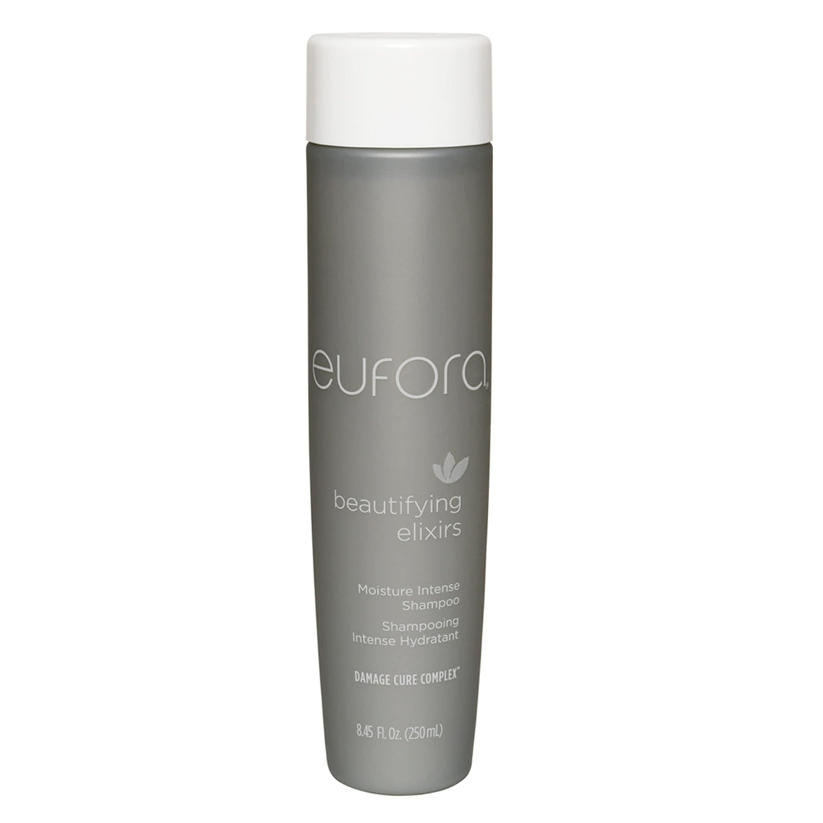 Flacon du Shampoing hydratant Eufora Elixirs, pour cheveux plus doux et soyeux.
