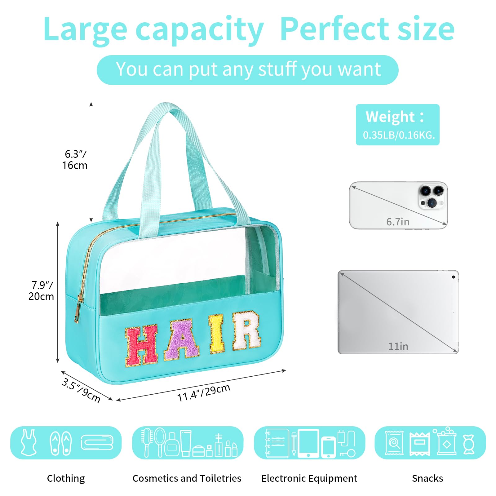 Patch lettres sequin eurovicky apporte une touche chic et visible sur le sac transparent.