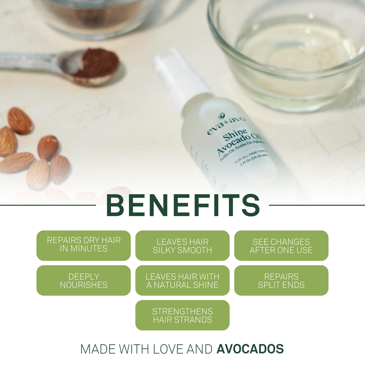 Brillance naturelle après utilisation avec Eva + Avo