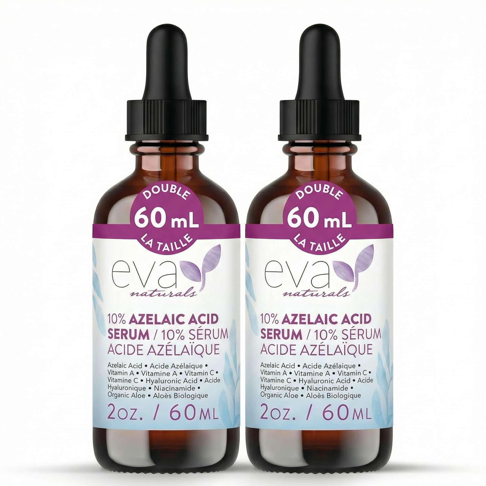 Eva Naturals azelaic acid serum bottle with 10% formula for smoother skin