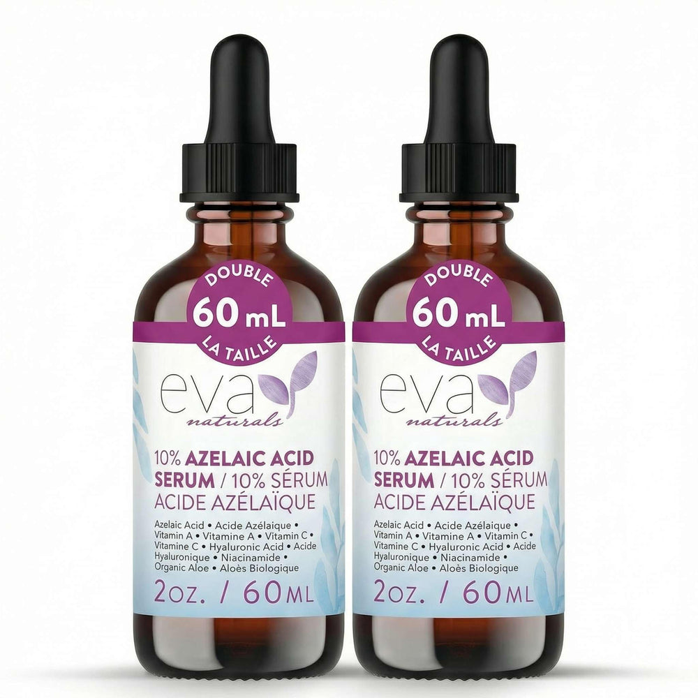 Eva Naturals azelaic acid serum bottle with 10% formula for smoother skin