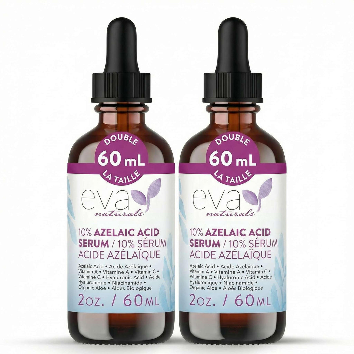Eva Naturals azelaic acid serum bottle with 10% formula for smoother skin