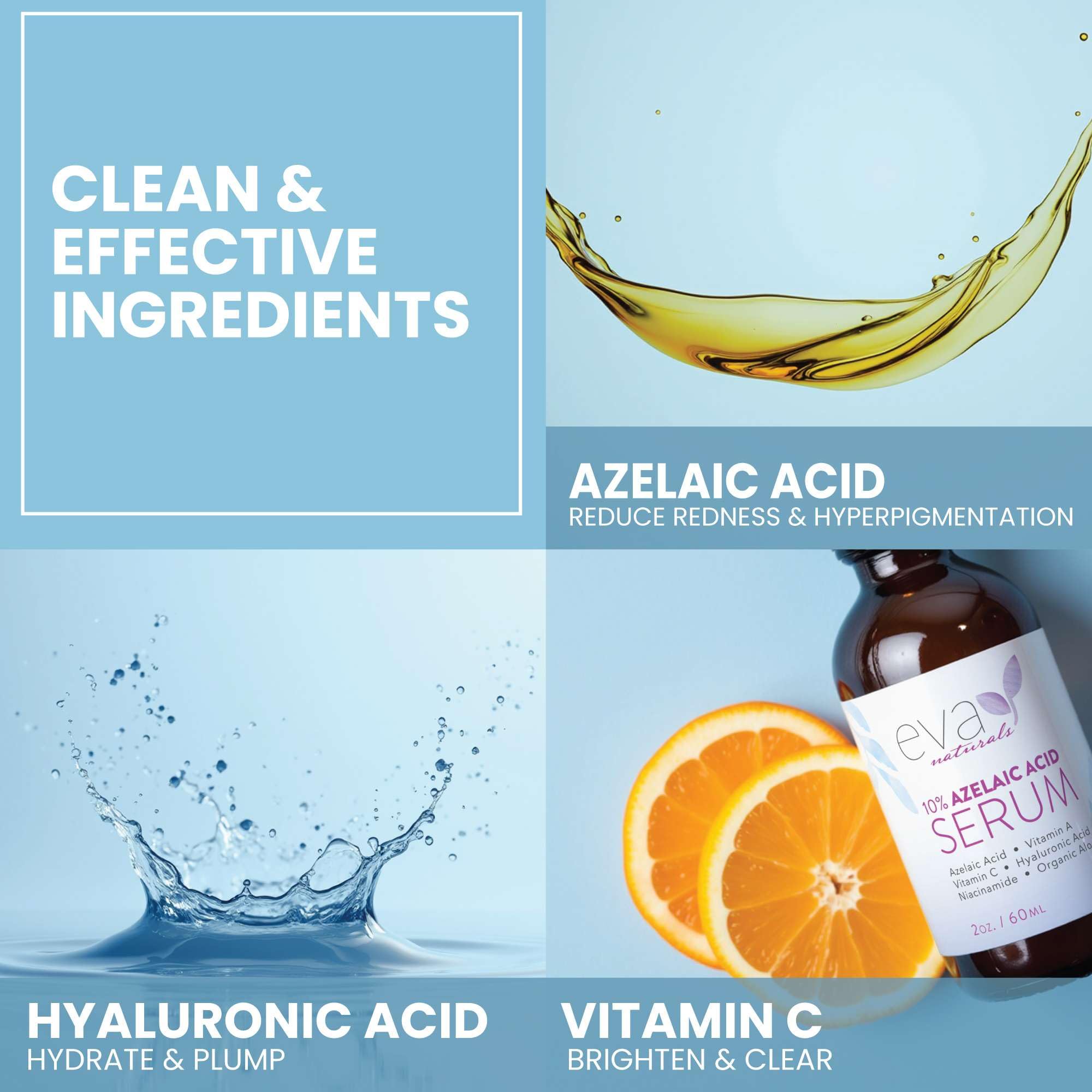 Easy morning and night routine with Eva Naturals azelaic serum dropper