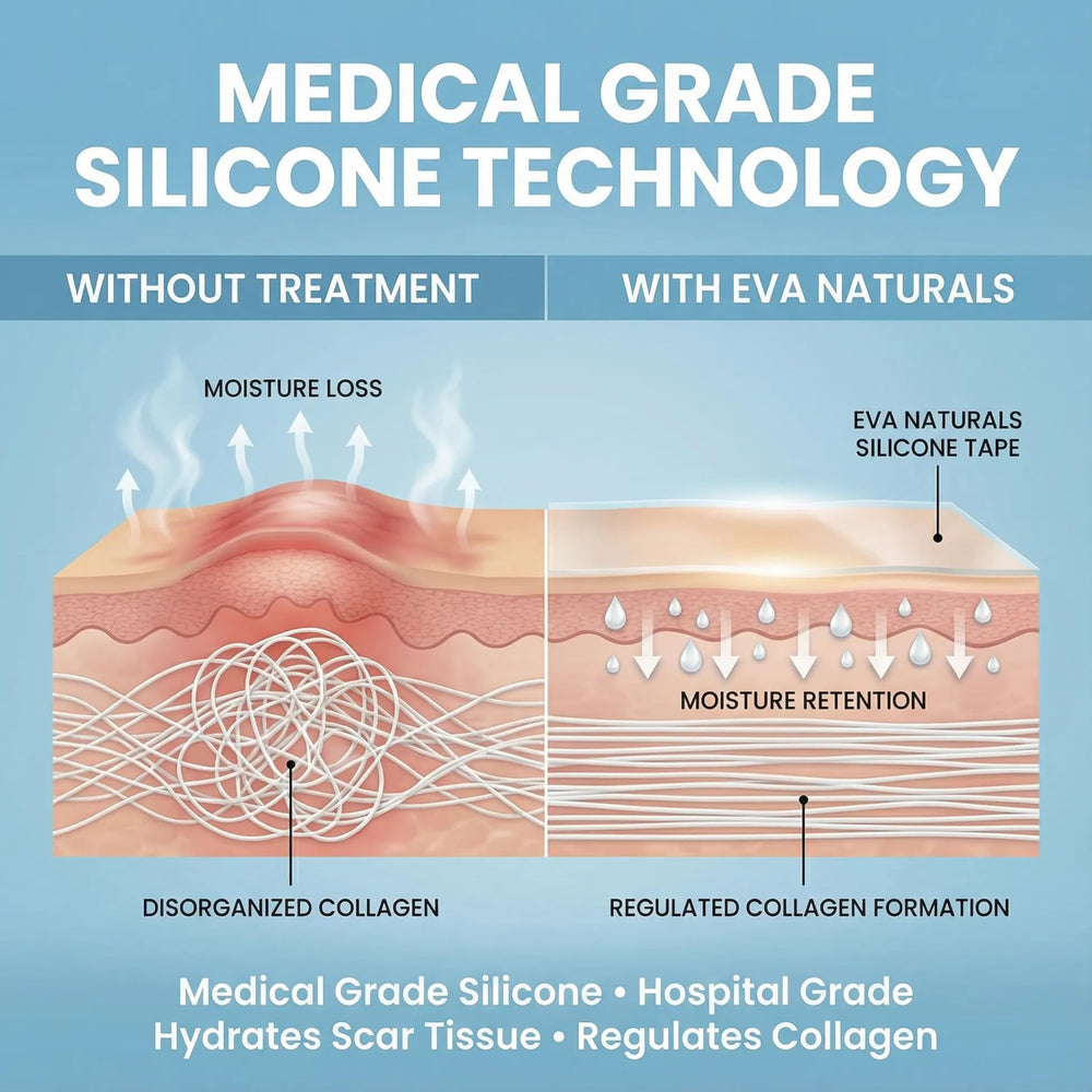 Bandes Eva Naturals en silicone pour cicatrice post-chirurgie, hydratation et confort.