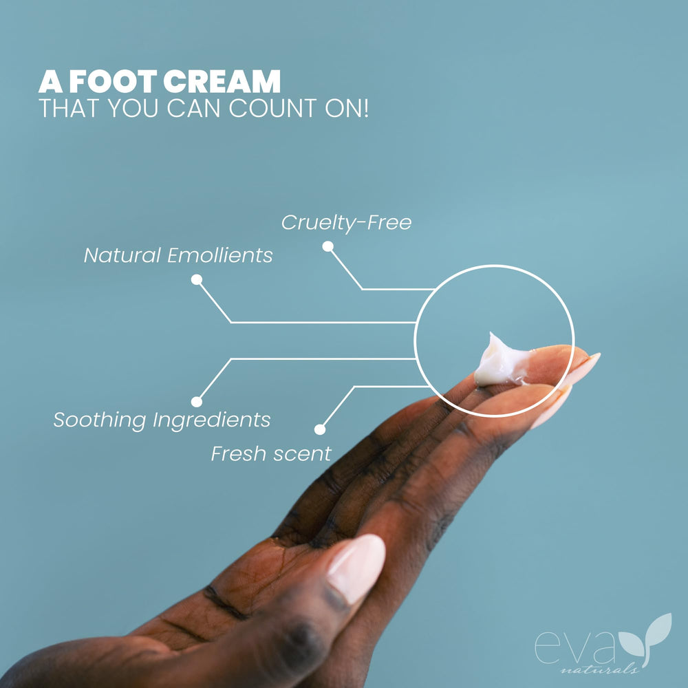 Absorption rapide de la Crème Pieds Tea Tree Eva Naturals sans fini gras.