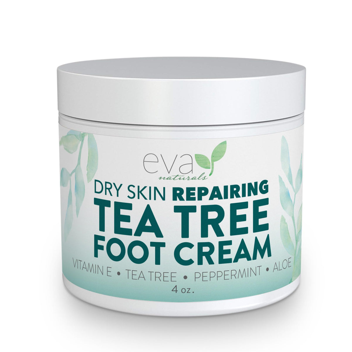 Crème Pieds Tea Tree Eva Naturals dans son flacon, hydratation durable après une journée.
