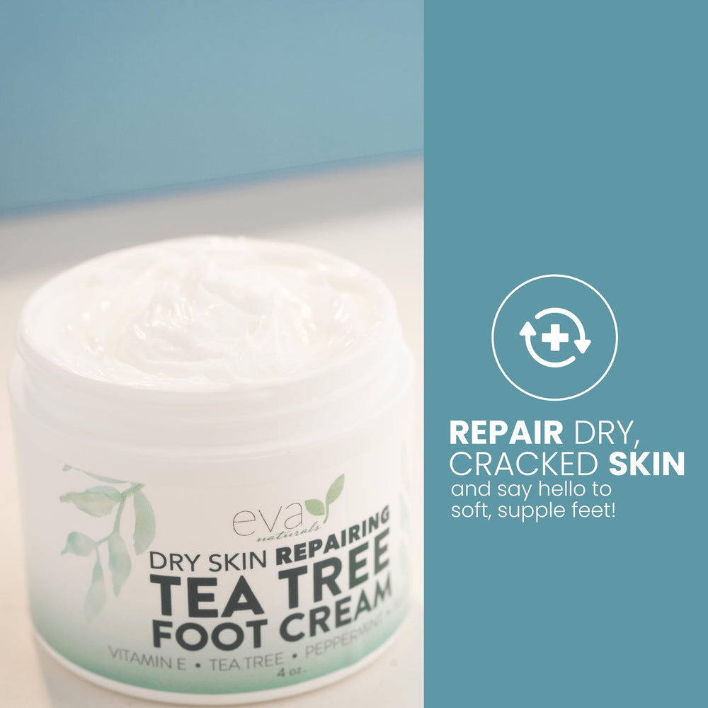 Talons secs avant/après l’application de la Crème Pieds Tea Tree Eva Naturals.