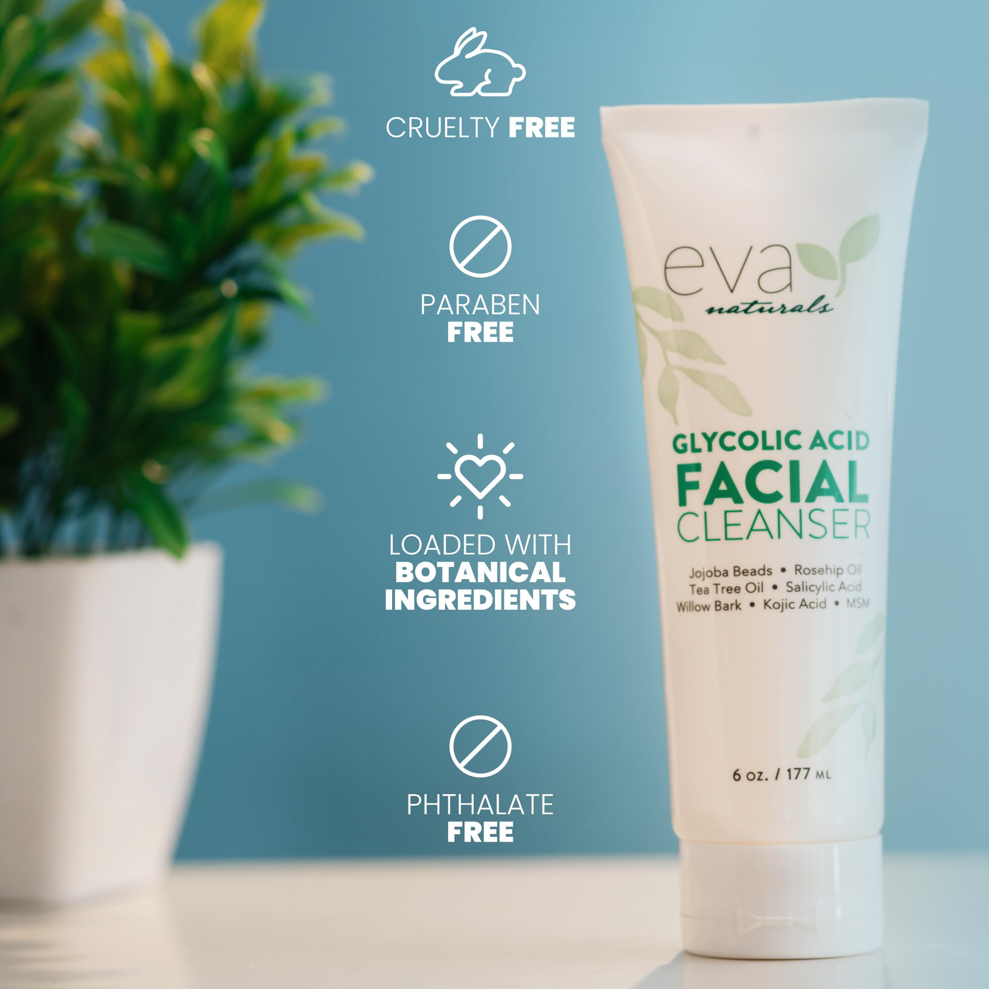 Eva Naturals formulation botanique – aloe et jojoba apaisants pendant le nettoyage.