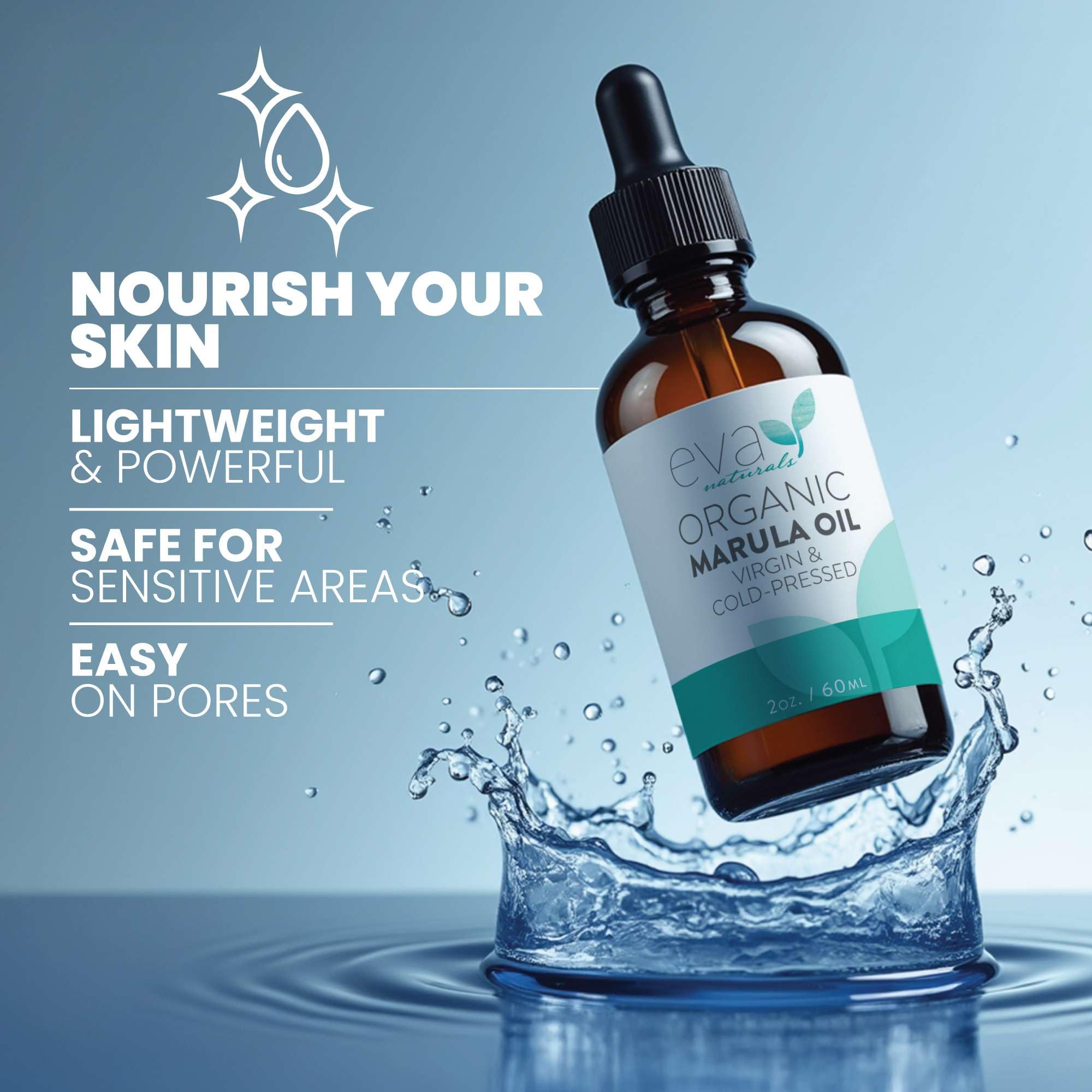 Eva Naturals Huile Marula usage quotidien — hydratation légère toute la journée.