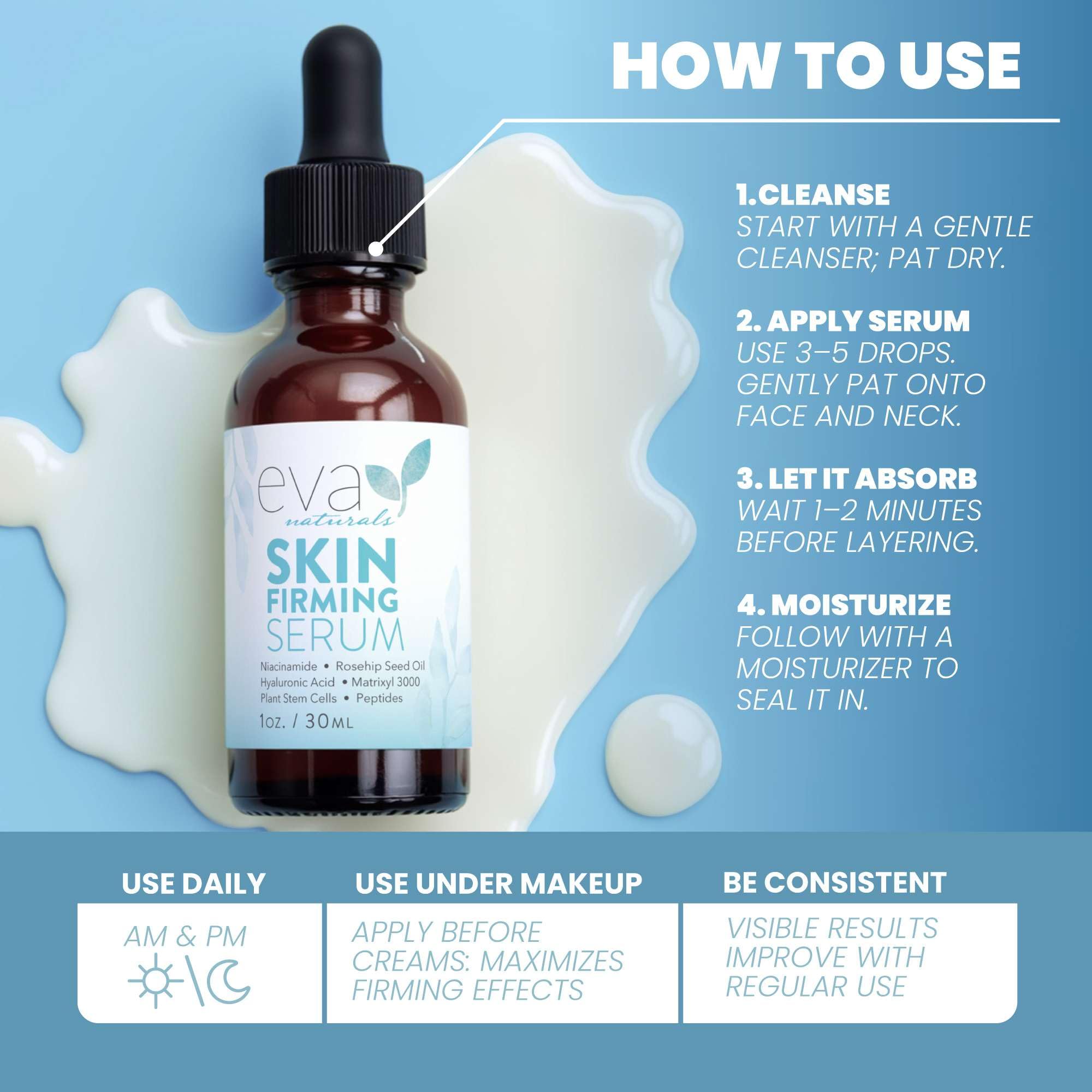 Huiles nourrissantes Eva Naturals—rosehip et jojoba pour douceur.