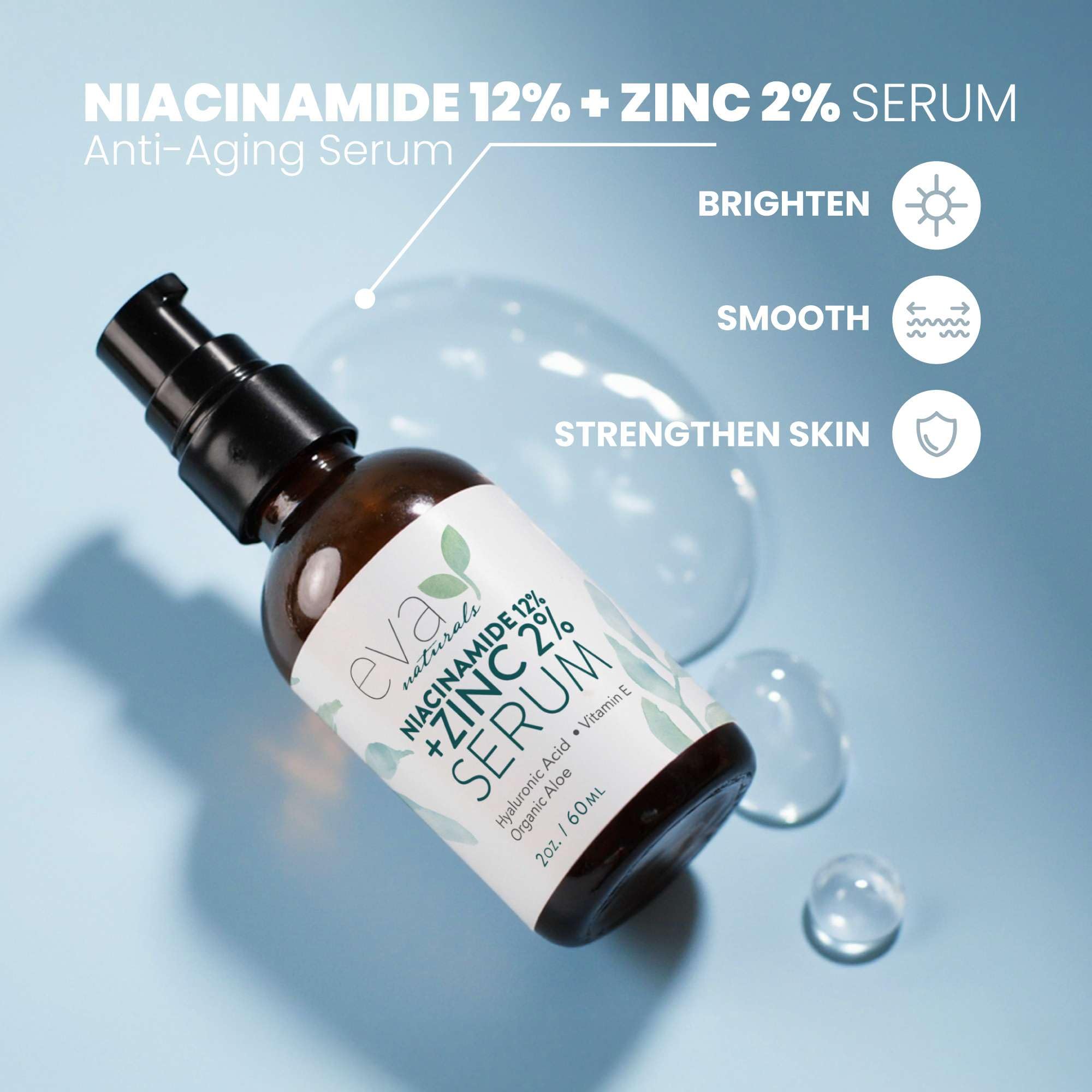 Sérum Eva Naturals Niacinamide Zinc à absorption rapide pour peau rafraîchie