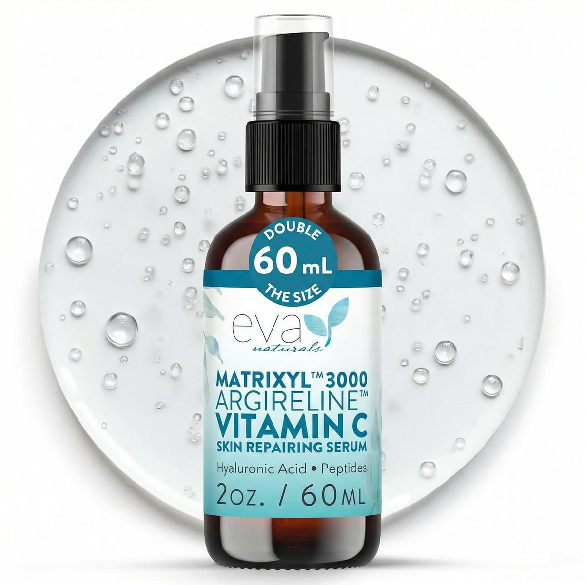 Flacon Eva Naturals Matrixyl 3000 et Argireline, hydratation et fermeté