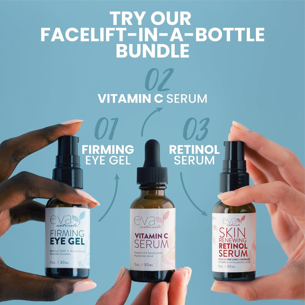 Rituel du soir: sérum Eva Naturals en premier plan.