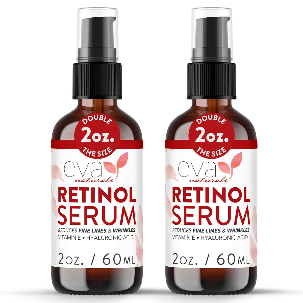 Sérum Eva Naturals visuel bouteille, peau lumineuse après application.