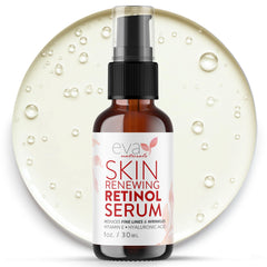 Le sérum Eva Naturals au rétinol dans le flacon, peau plus lisse.
