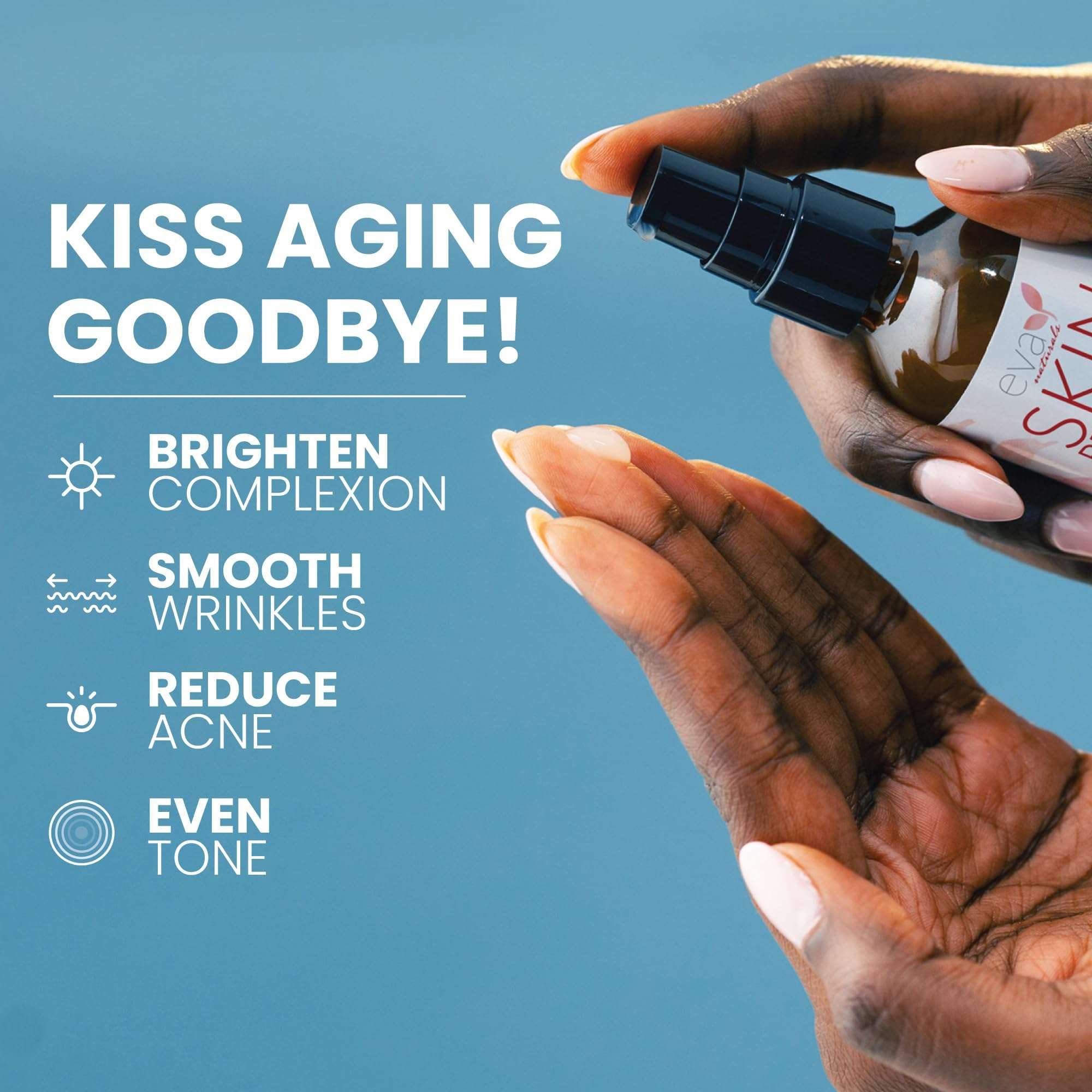 Pipette appliquant le sérum Eva Naturals sur la peau du visage