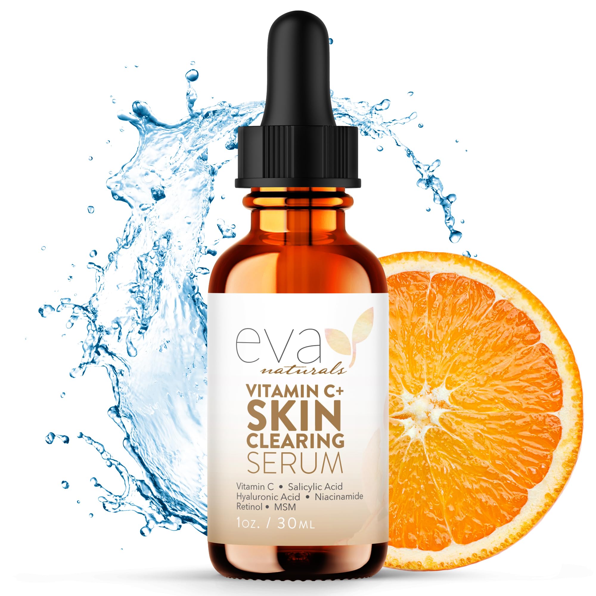 Sérum Eva Naturals vitamine C avec retinol et salicylique, flacon net pour peau claire.