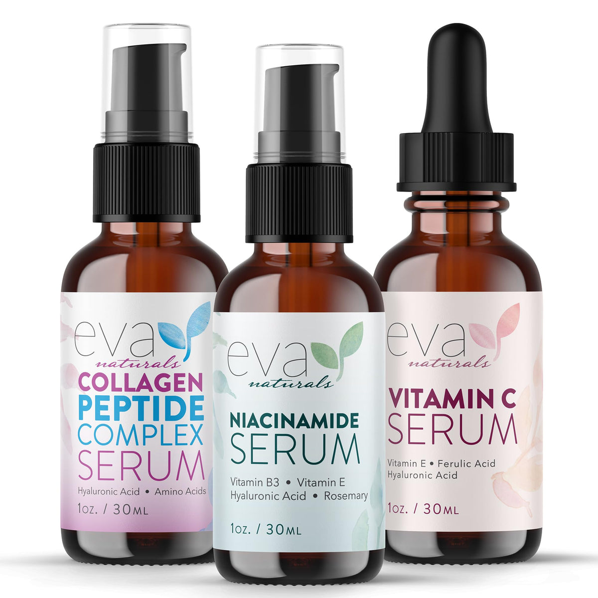 Sérum vitamine C Éva Naturals en bouteille pour un teint lumineux.