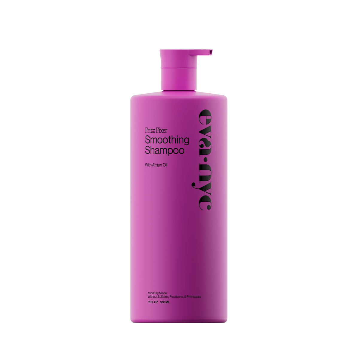 Shampoing Eva NYC anti-frisottis avec argan et tournesol, flacon élégant et nourrissant.