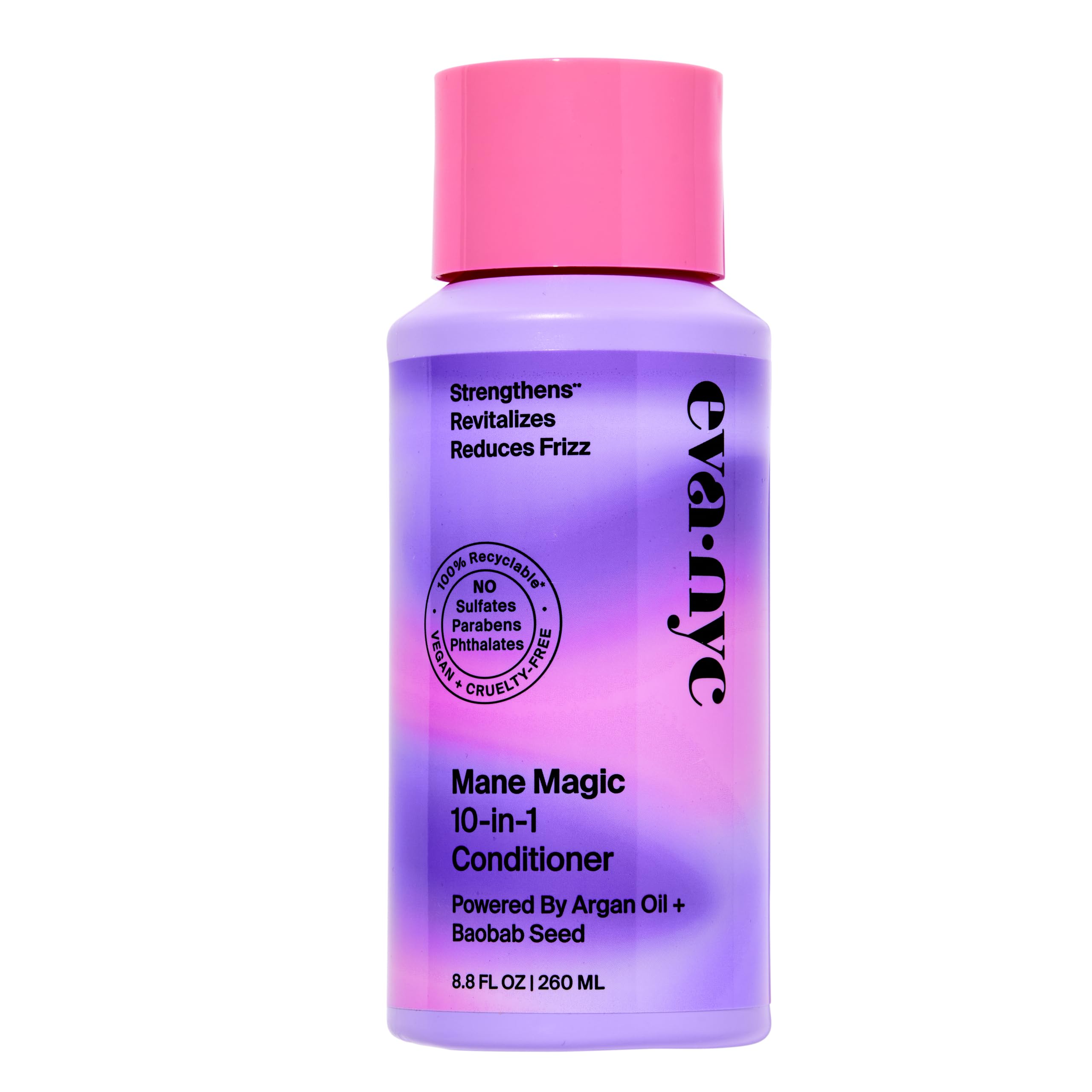 Eva NYC Mane Magic: bouteille ouverte, soin capillaire rapide pour cheveux doux.