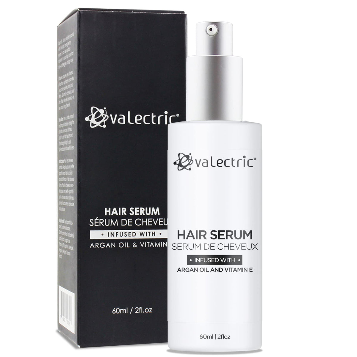 Evalectric Sérum huile d'argan: bouteille élégante pour cheveux brillants.