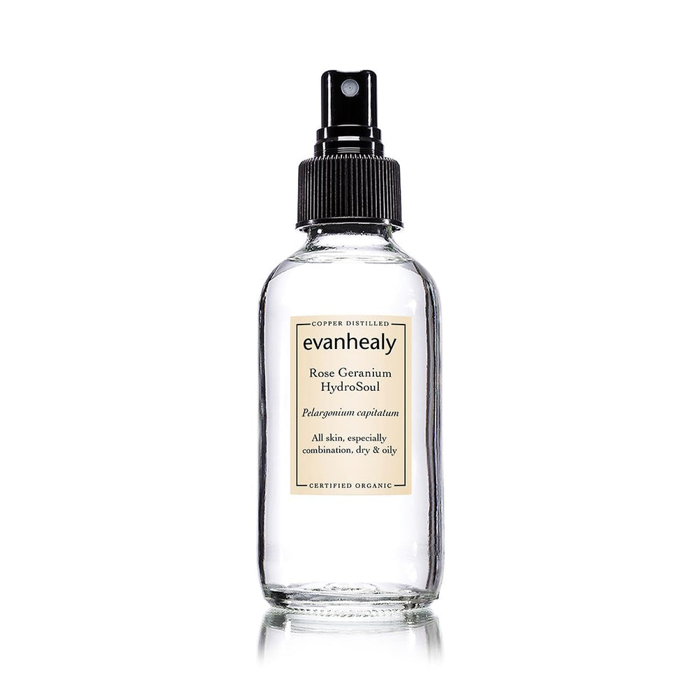Evanhealy Rose Geranium HydroSoul — bouteille élégante prête pour hydratation du visage