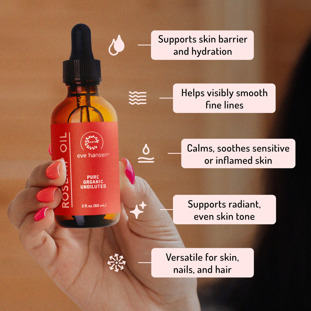 Huile rose musquée Eve Hansen – application sérum rapide pour peau hydratée