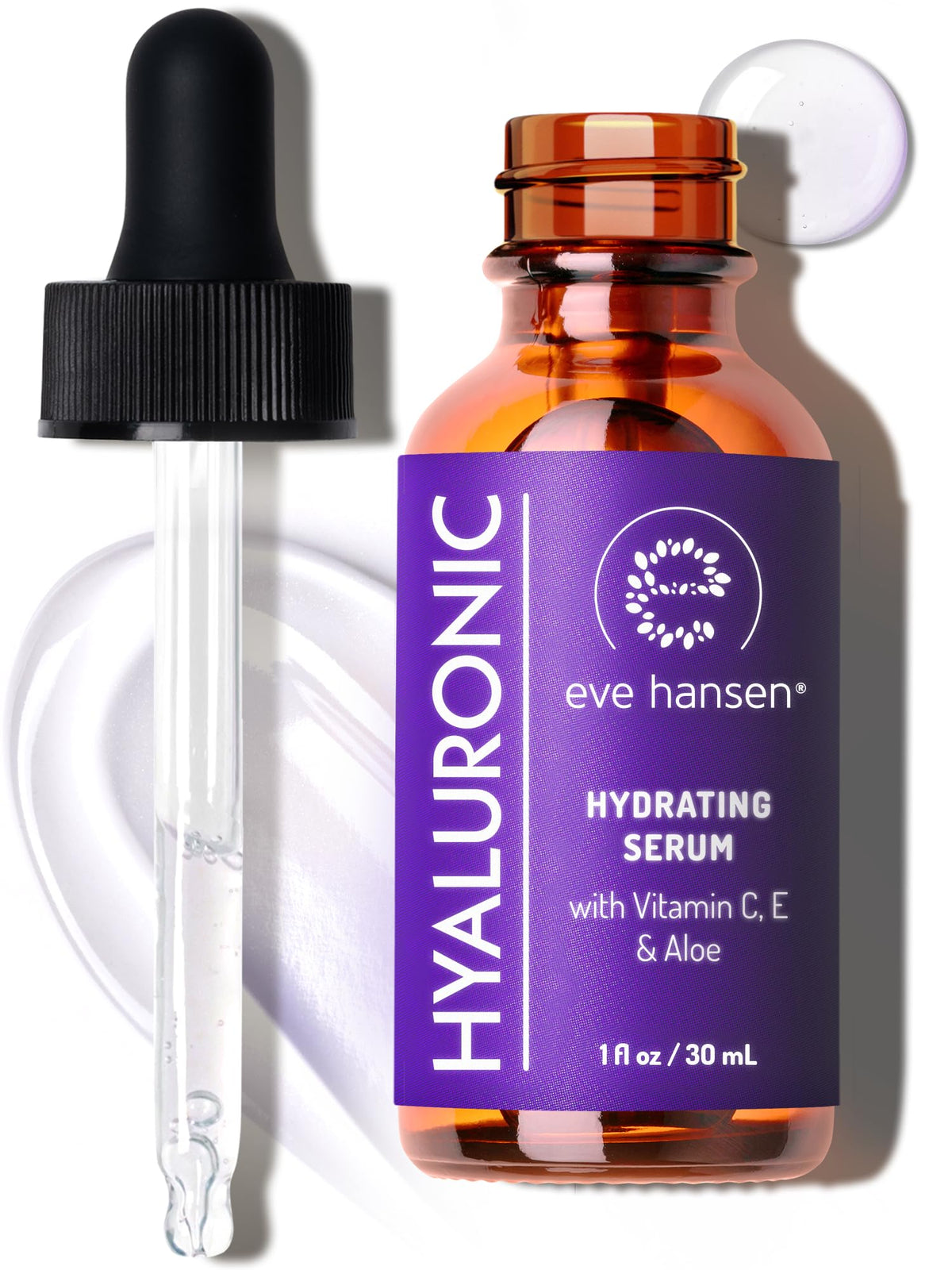 Sérum Eve Hansen flacon visible, hydratation douce pour le visage