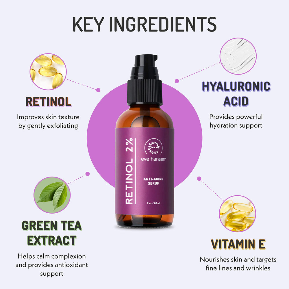 Sérum Eve Hansen Retinol Visage 2% – ingrédients jojoba pour hydratation durable.