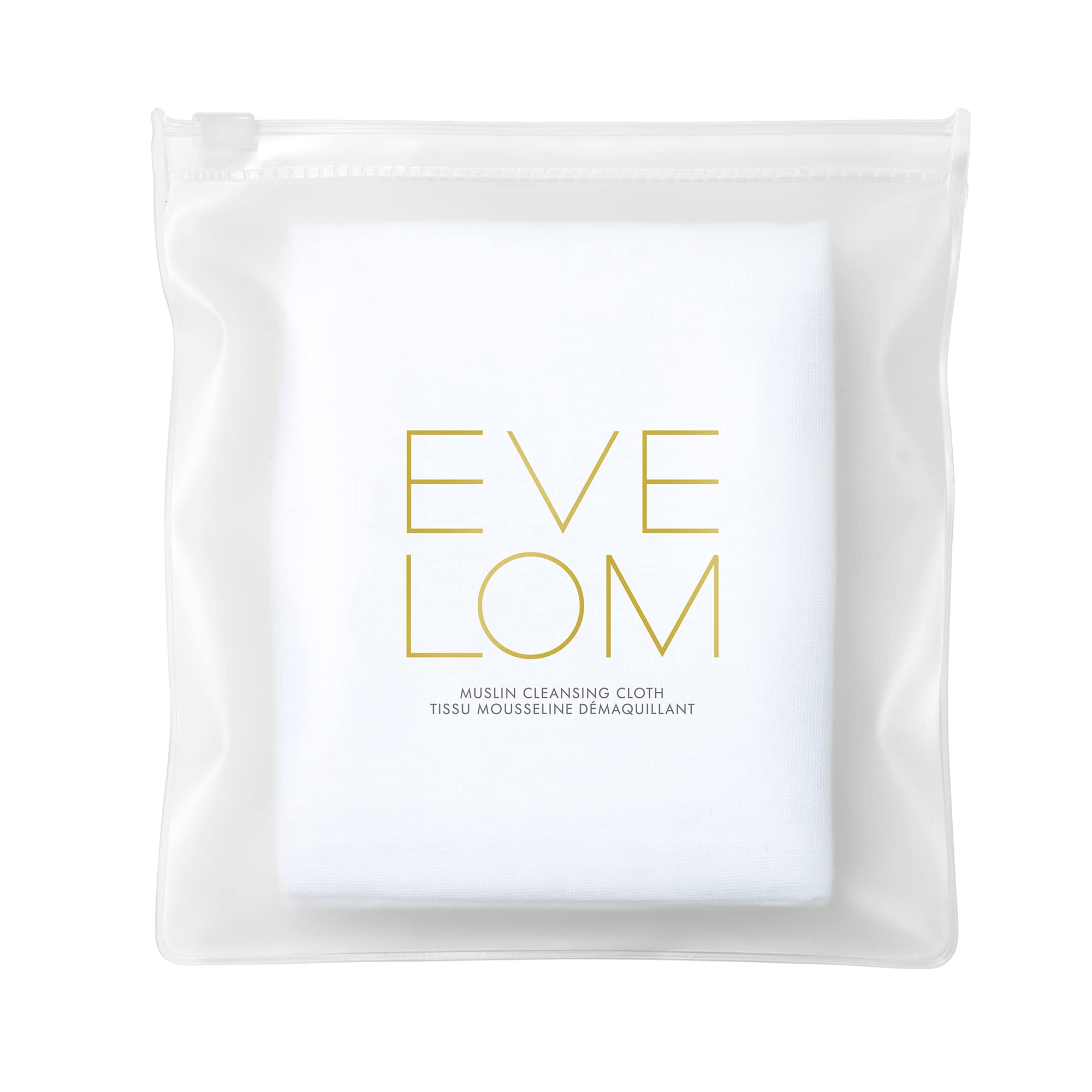 EVE LOM lingette muslin pour exfoliation douce du visage, prête pour les soins.