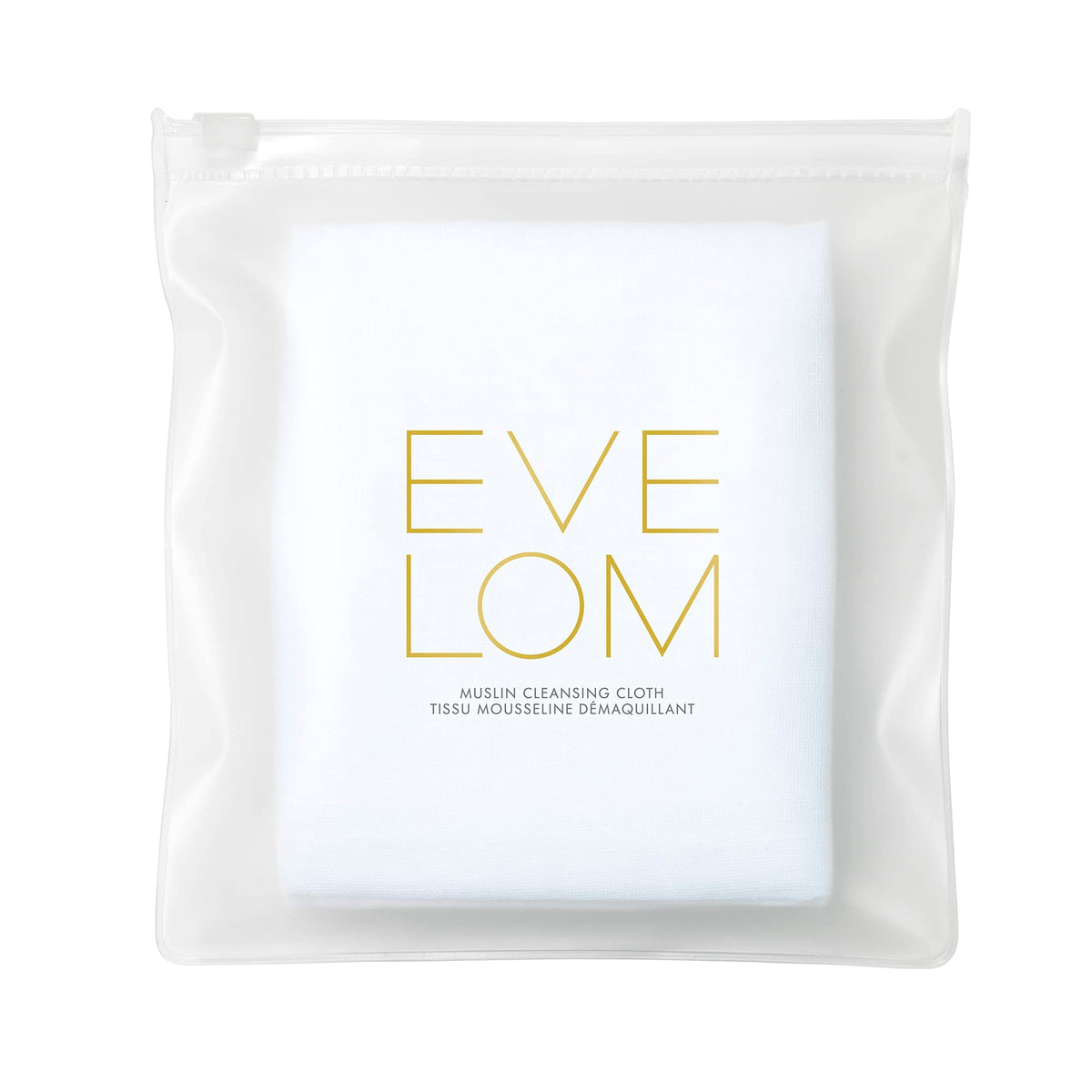 EVE LOM lingette muslin pour exfoliation douce du visage, prête pour les soins.