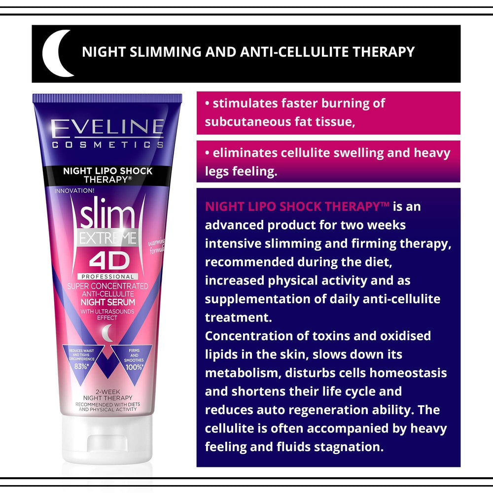 EVELINE COSMETICS Slim Extreme 4D bouteille-nocturne permet une utilisation nocturne pratique.