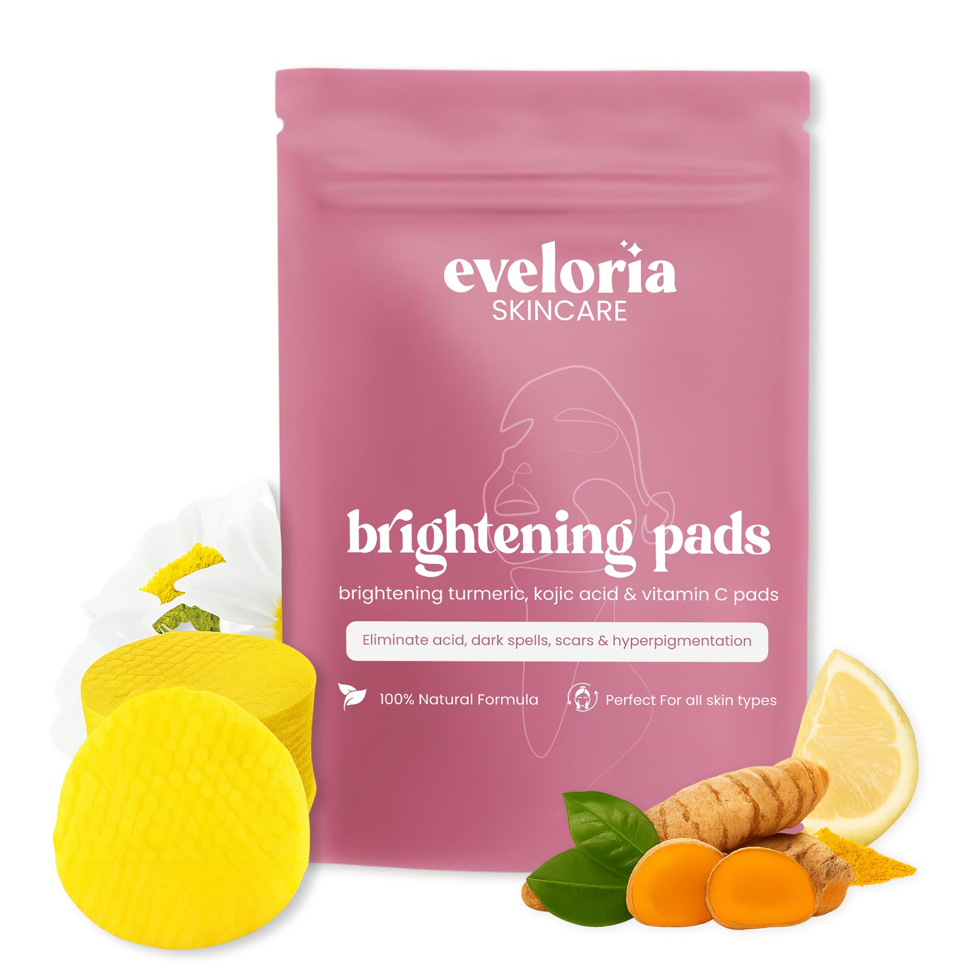 Eveloria tampons éclaircissants - emballage pratique pour un teint uniforme