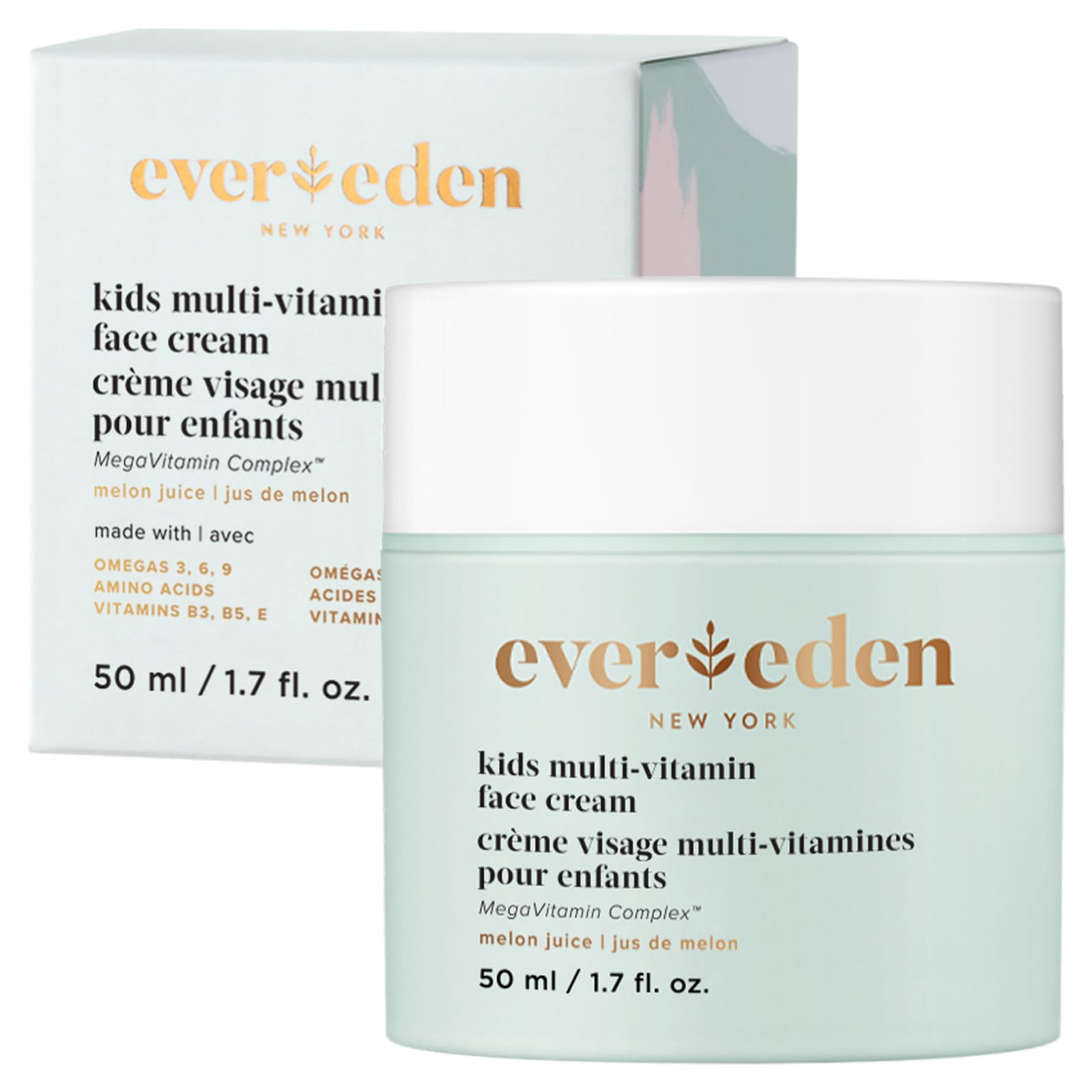 Evereden Crème Visage Enfants Melon Juice, flacon élégant pour peau sensible.