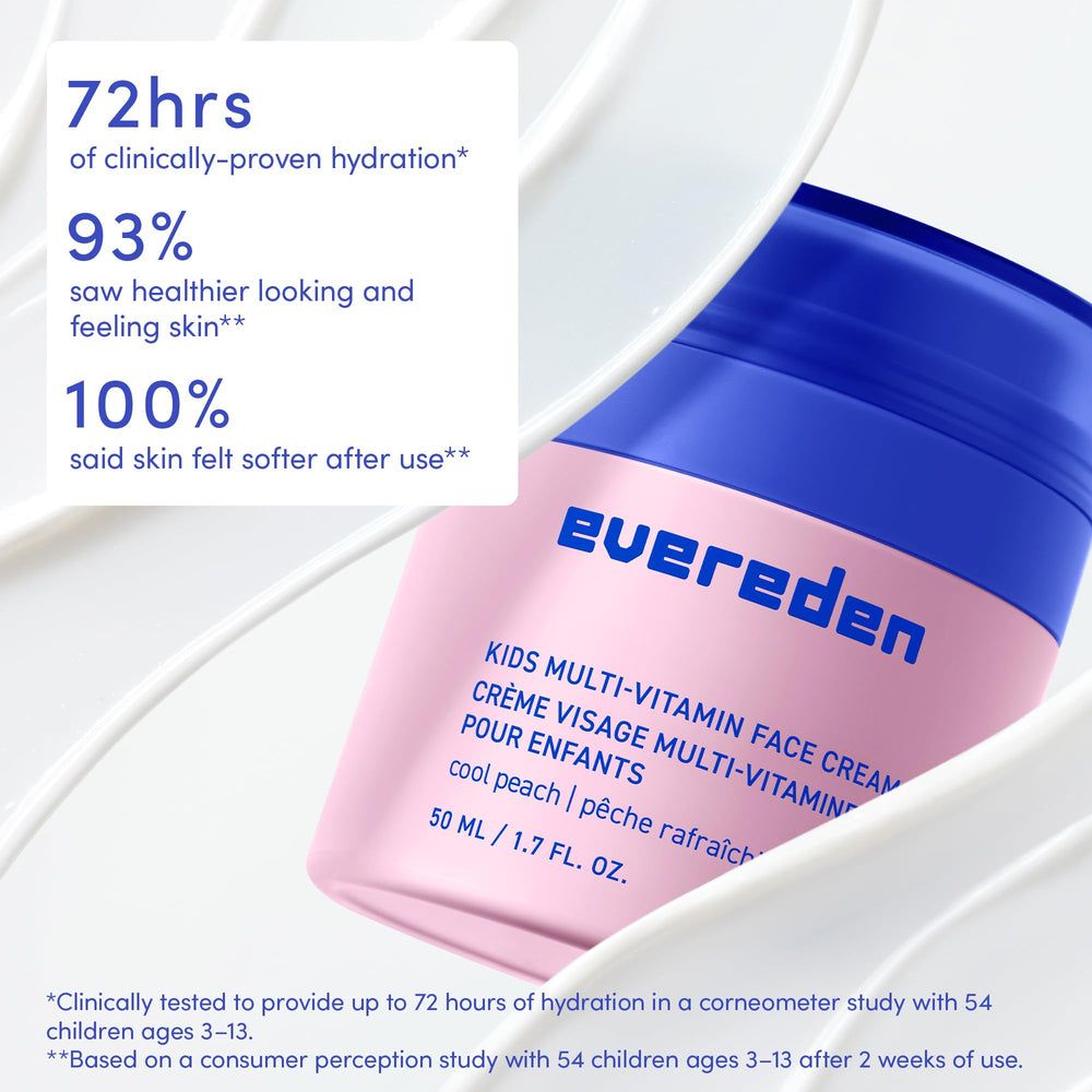 Evereden crème visage enfant, arôme-peche-violet: parfum frais pour un rituel agréable