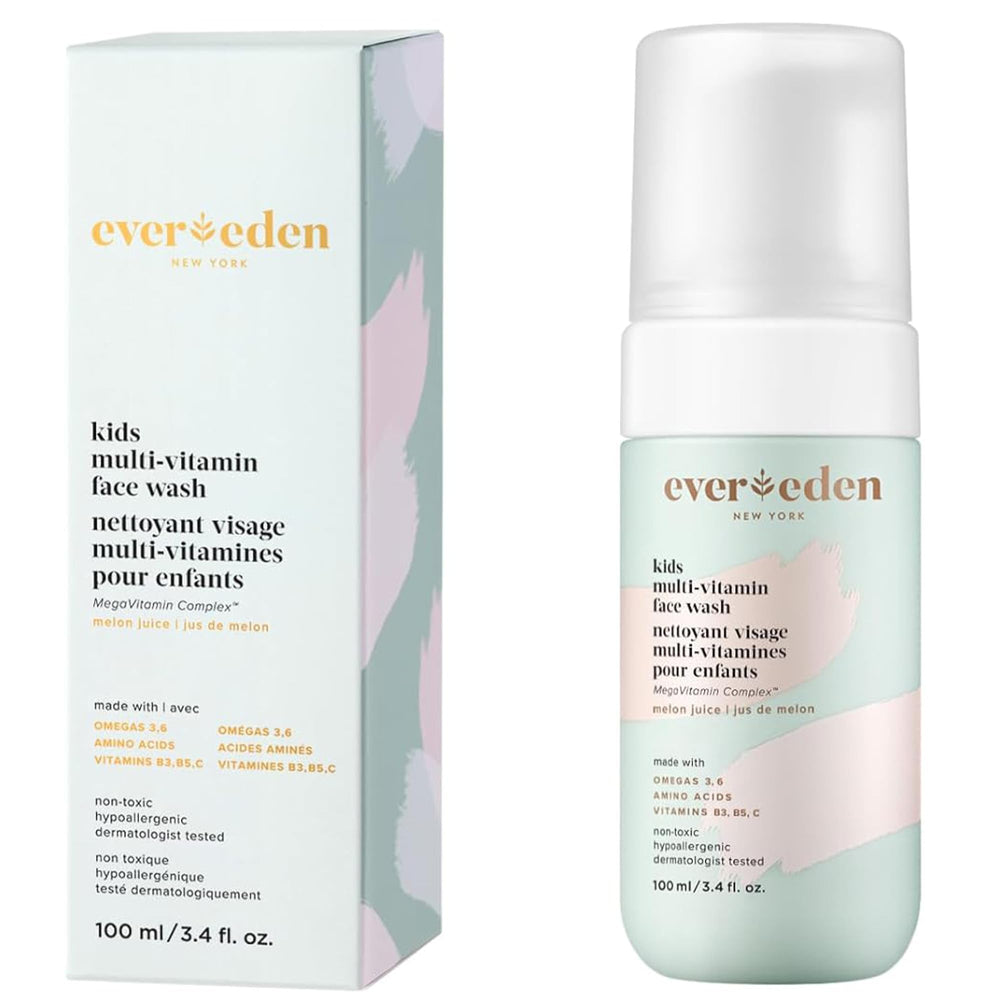 Evereden nettoyant visage pour enfants, bouteille jus de melon, nettoie en douceur la peau sensible.