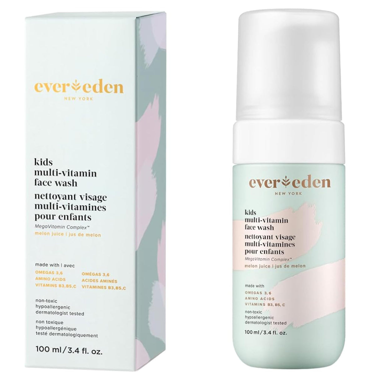 Evereden nettoyant visage pour enfants, bouteille jus de melon, nettoie en douceur la peau sensible.