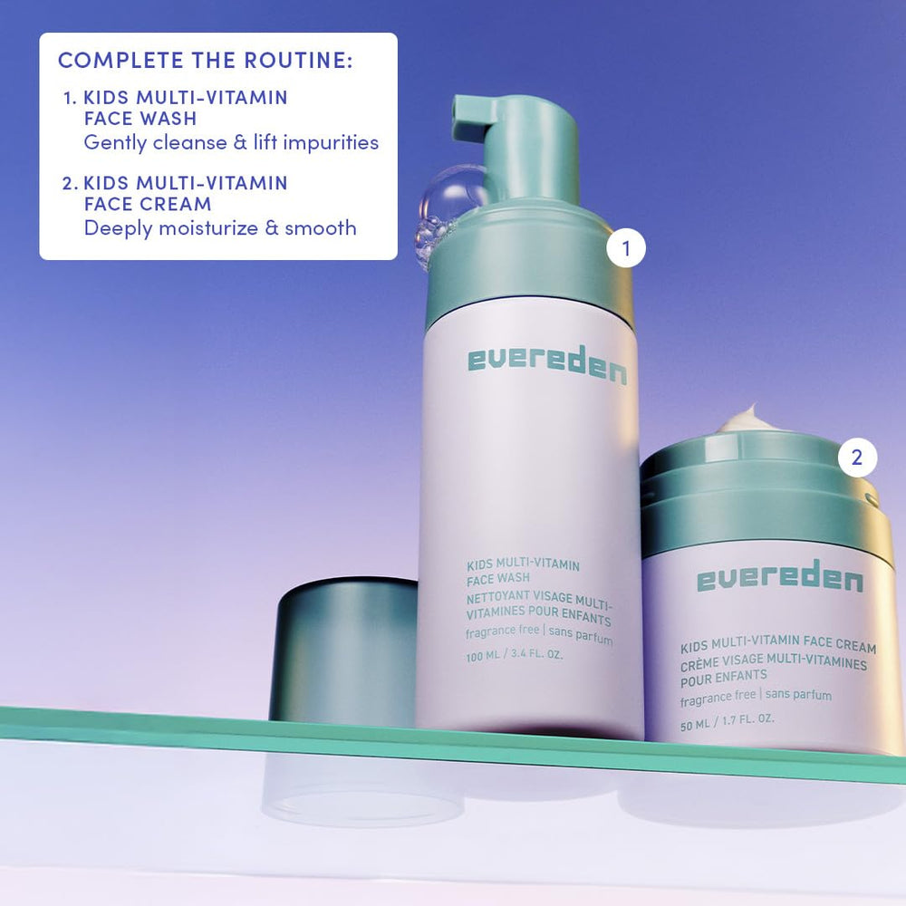 Dermatologist-tested seal on Evereden fragrance free kids face wash packaging