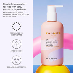 Evereden Kids 2-en-1 Peche Fraiche – démêlage facile et cheveux souples après lavage.