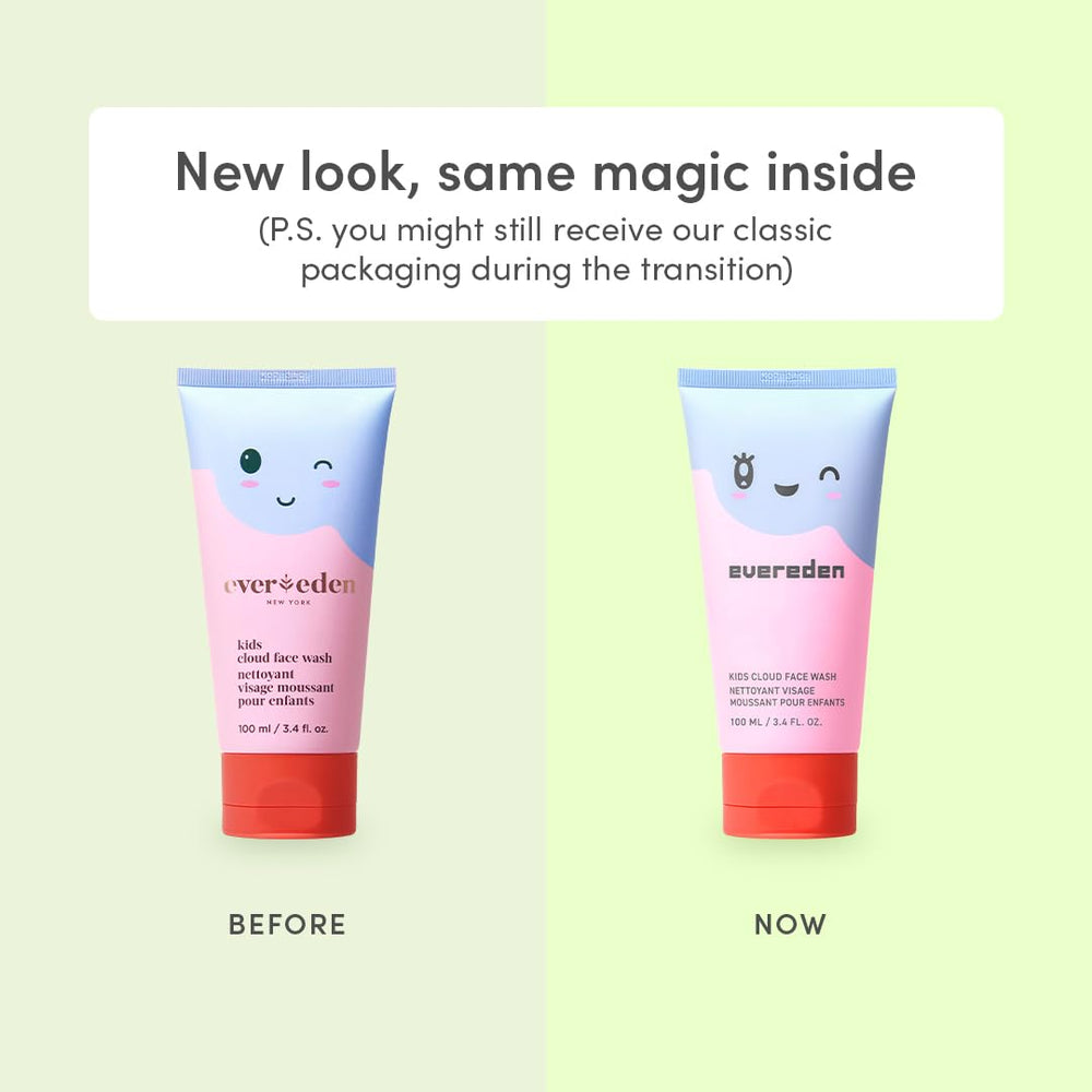 Evereden Kids Cloud Face Wash texture nuage crèmeuse pour nettoyage doux.