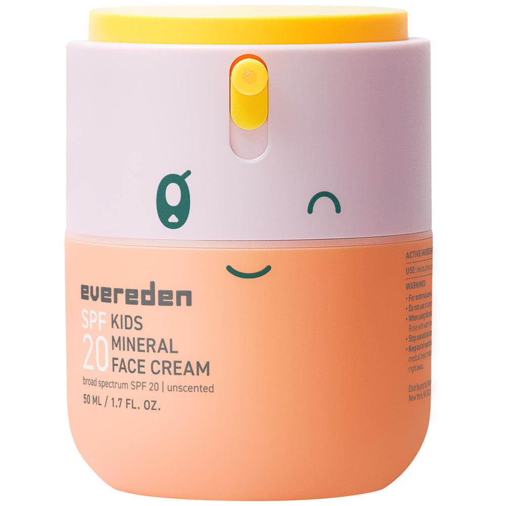 Evereden Crème visage enfants, flacon élégant, hydratation douce et protection minérale.