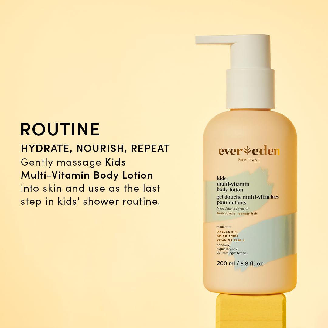 Kids applying Evereden lotion after bath
