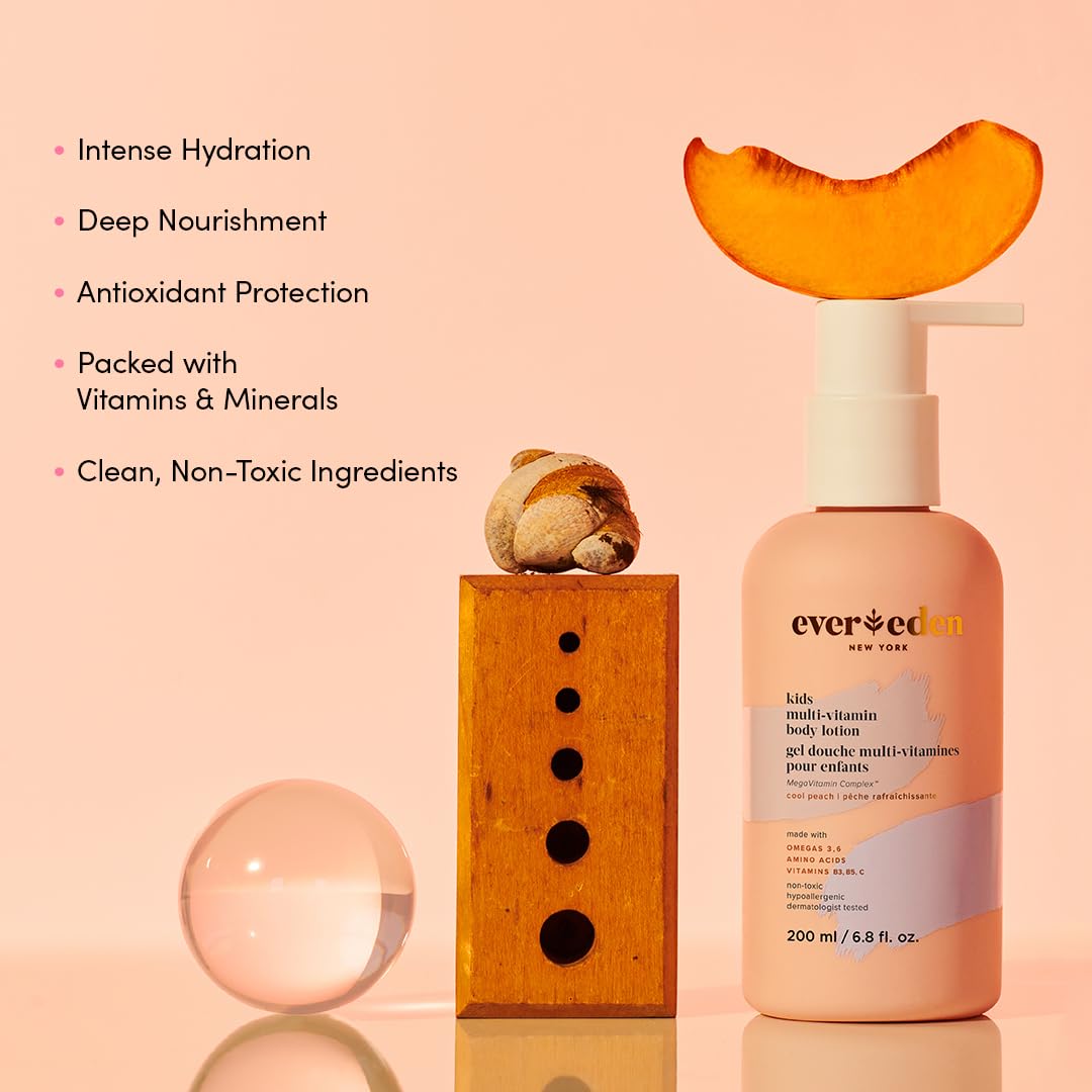 Evereden Kids Multi-Vitamin Body Lotion label close-up highlighting gentleness