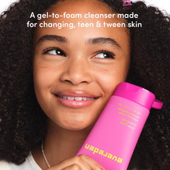 Evereden Steer Clear Jelly Cleanser palm-application demonstrates teen-friendly use.